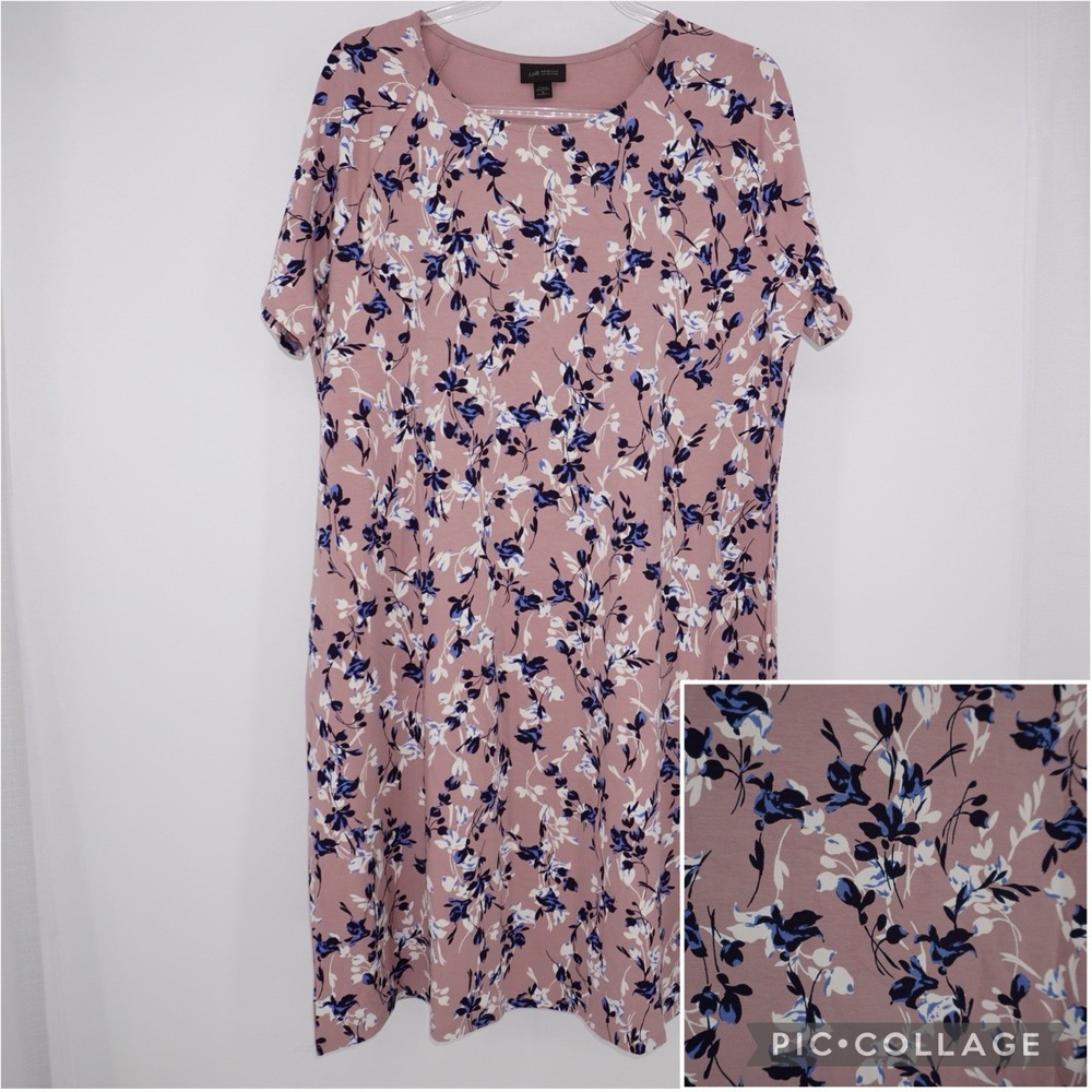 J. Jill Wearever ShortSleeve Dress Stretch 1X Pink Floral Bloomcore Vacation EUC